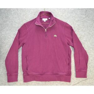 Lacoste Sweatshirt Mens XL Purple Quarter Zip Mock Neck Pockets‎ Cotton SH8891